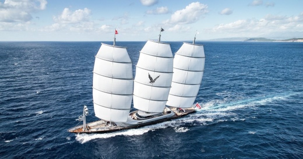 Maltese Falcon sailing yacht underway, surrounded by sea