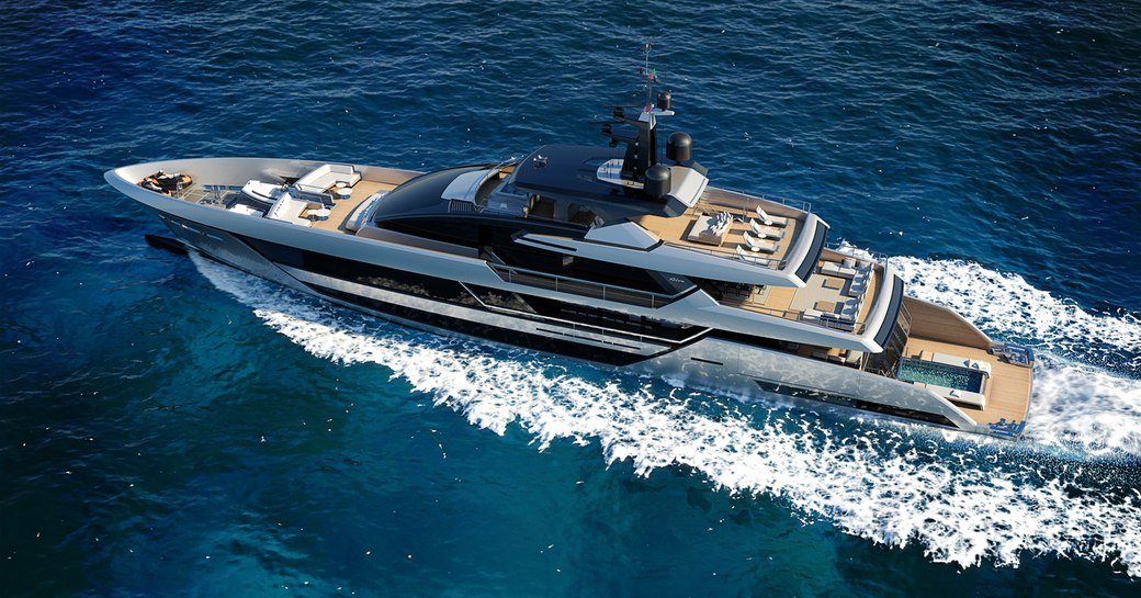 Overhead view of charter yacht SAIRU at sea
