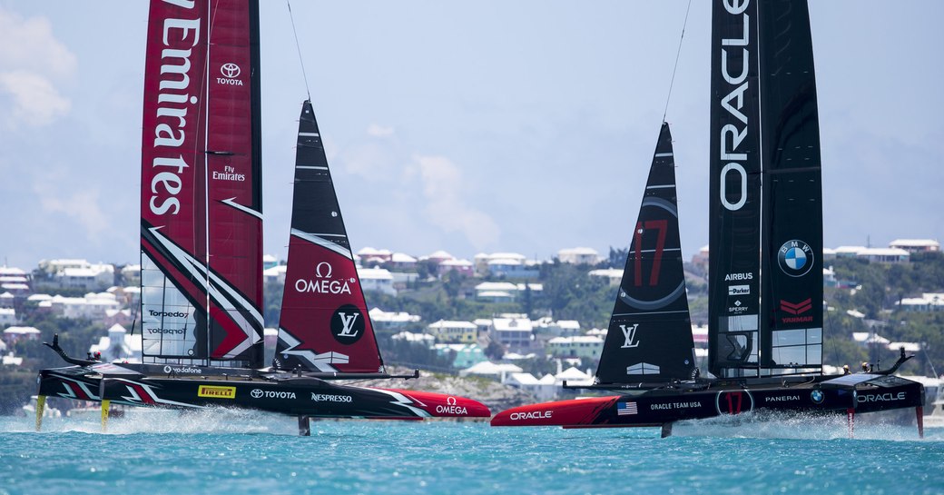 Emirates Team New Zealand and Oracle Team USA on the water for 35th America's Cup Match in Bermuda