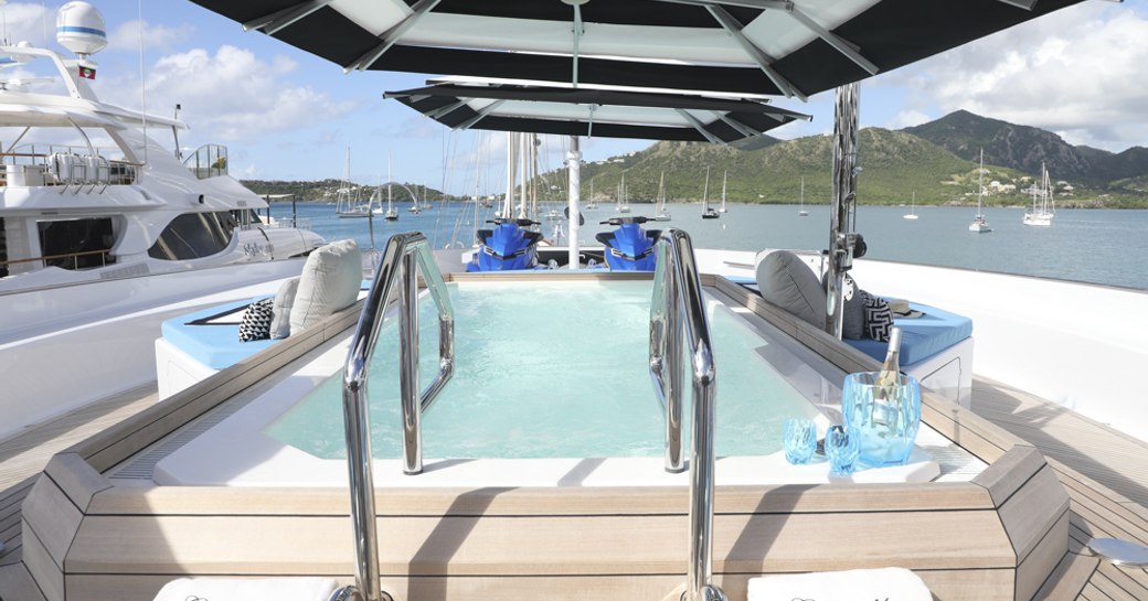 pool on luxury yacht in antigua during charter show