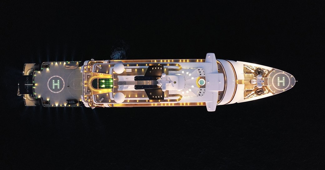 Top-down view of explorer charter yacht OCTOPUS