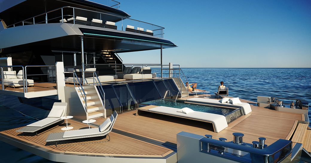 Overview of the beach club onboard charter yacht SAIRU