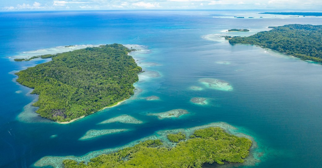 Islands and the surrounding reefs in the South-east of Choiseul island, Solomon Islands.
