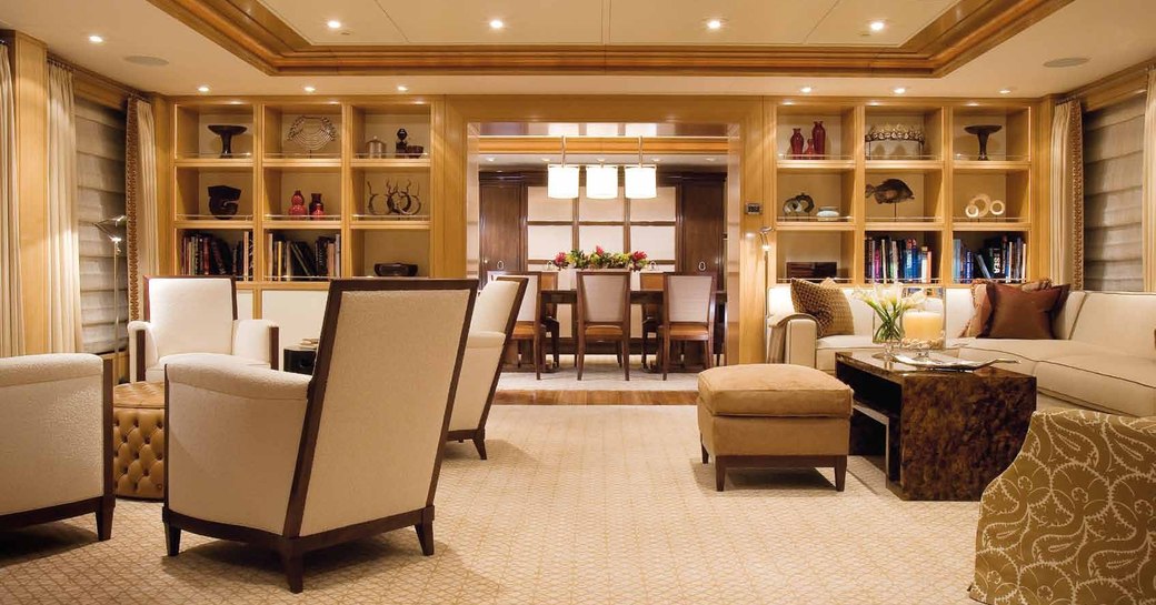 The main salon of luxury yacht WILDFLOUR