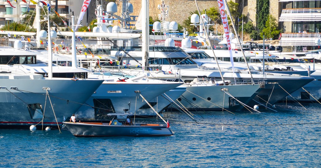 monaco yacht show luxury yachts lined up 