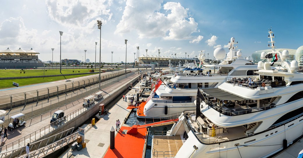 superyachts berth in Yas Marina with track-side views for the Abu Dhabi Grand Prix