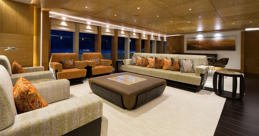 Australian themed main salon on motor yacht RUYA 