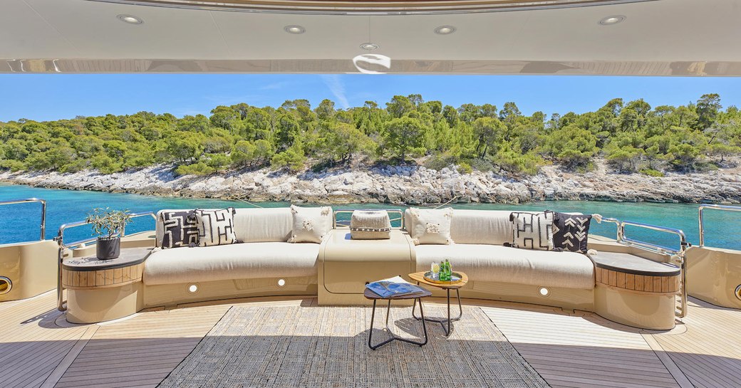 beautiful alfresco seating area onboard luxury charter yacht DALOLI