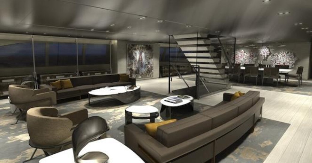 The main salon of luxury sailing yacht SYBARIS