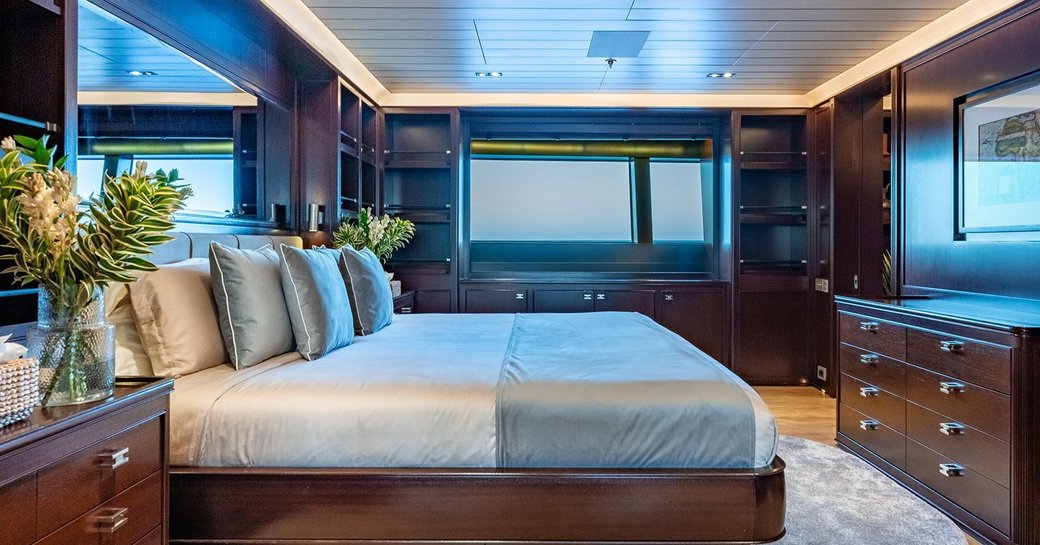 Overview of the master cabin onboard luxury yacht charter GALILEO