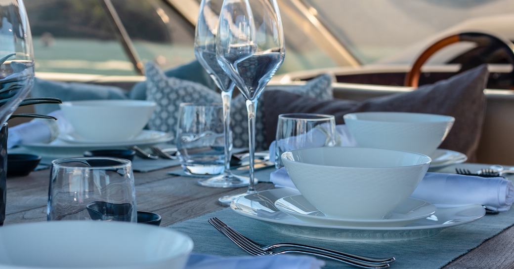 table setting on superyacht chess