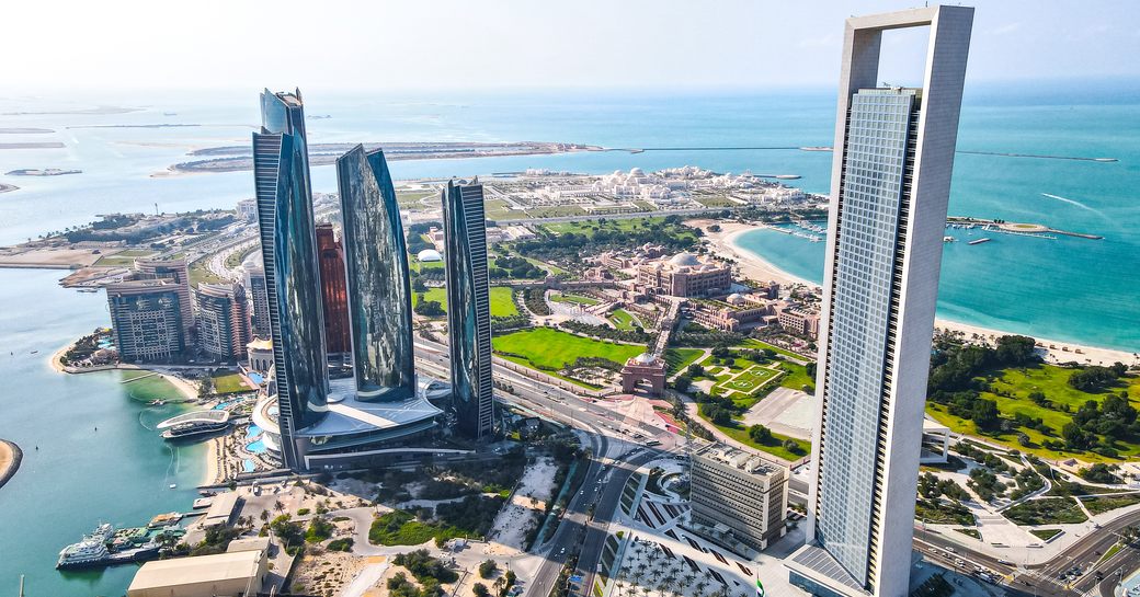 Elevated view of the high rise buildings of Abu Dhabi
