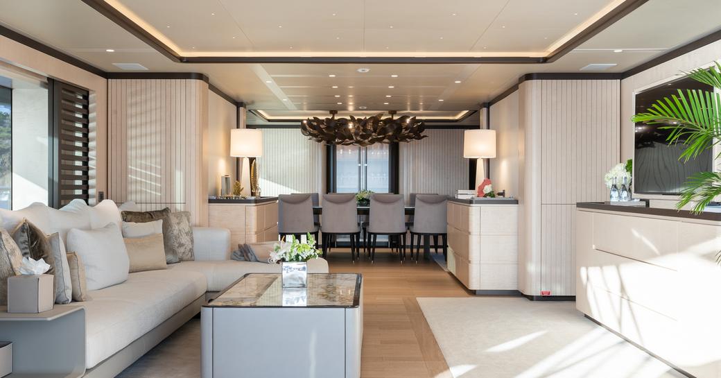 Main salon onboard charter yacht MINE GAMES