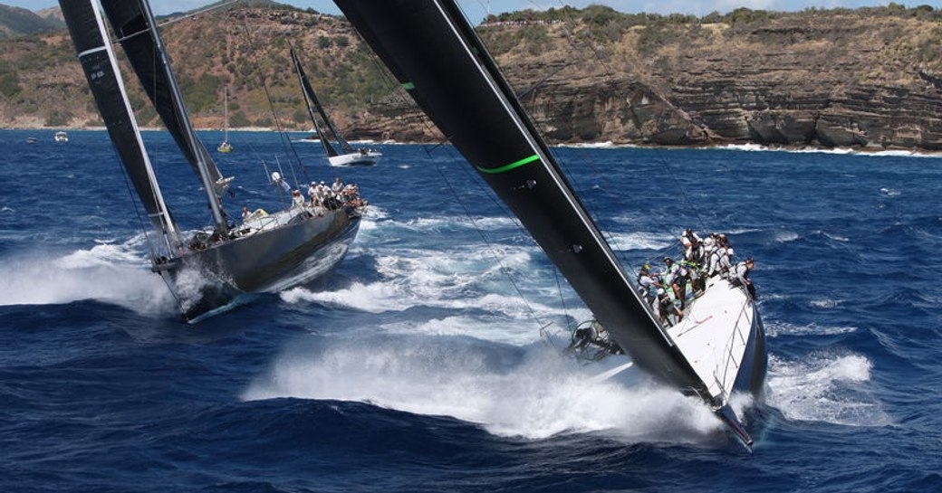 yachts cutting through the waters on day one of the RORC Caribbean 600