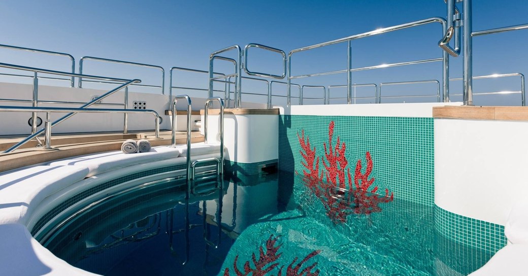 close up of spa pool with counter current on board motor yacht Coral Ocean