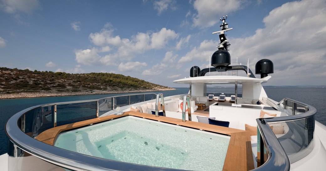 Jacuzzi pool on sundeck of luxury yacht SAMURAI