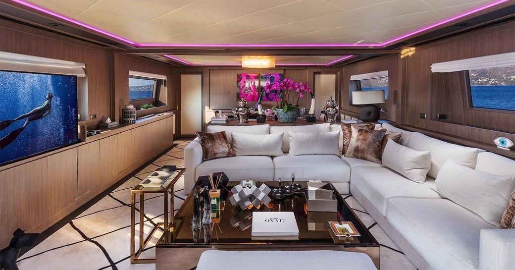 Main salon on board charter yacht OVAL