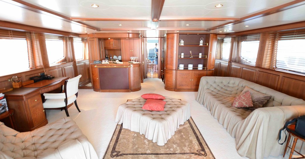 Main salon with seating aboard luxury yacht DXB