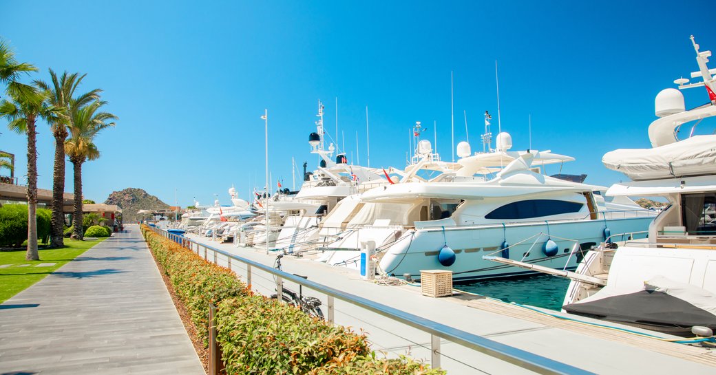 Moored yachts at Yalikavak Marina in Turkey