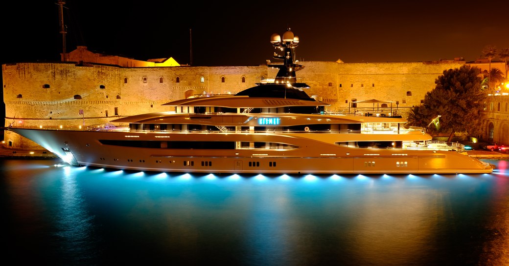 Luxury yacht KISMET in Taranto during filming of Underground Six movie