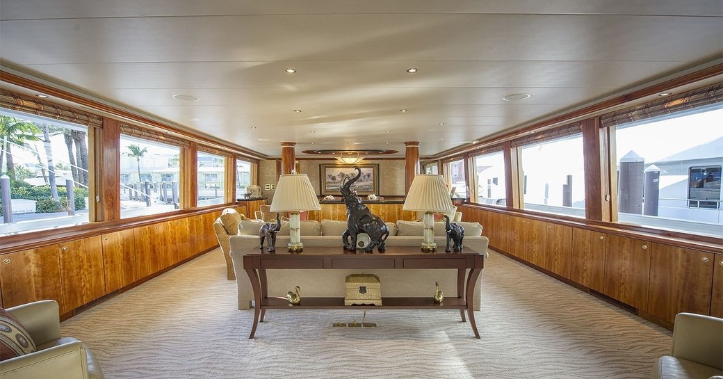 safari-themed main salon aboard motor yacht SERENGETI