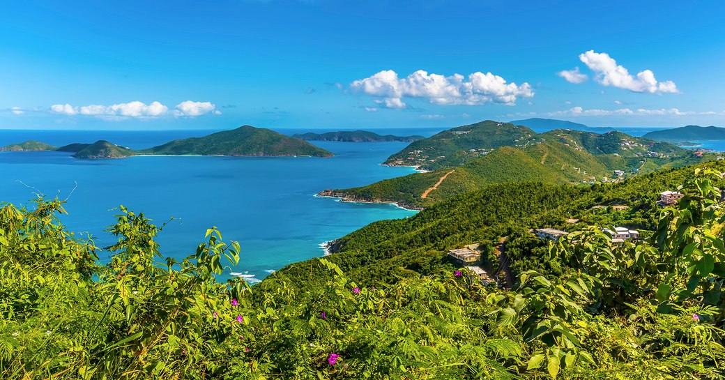 Elevated view looking over the coastlines of the Virgin Islands