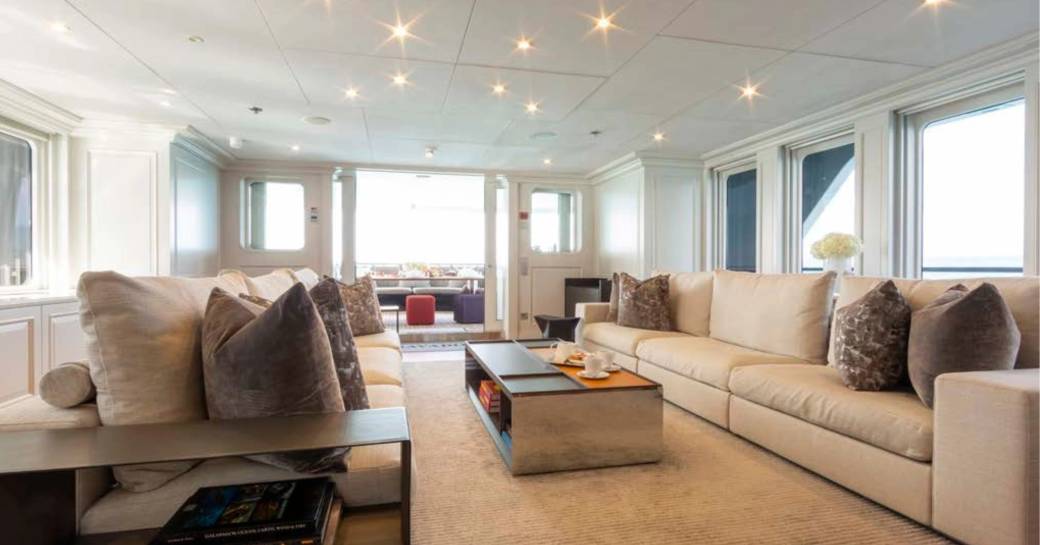 Main salon lounge onboard charter yacht BRAVADO