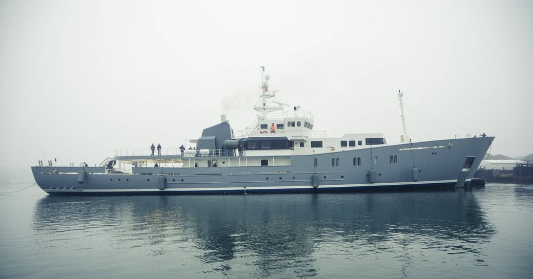 expedition yacht Enigma XK at anchor