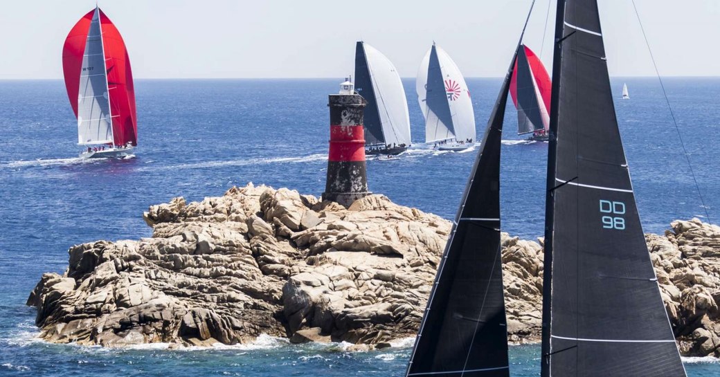 yachts race at the Loro Piana Superyacht Regatta in Sardinia