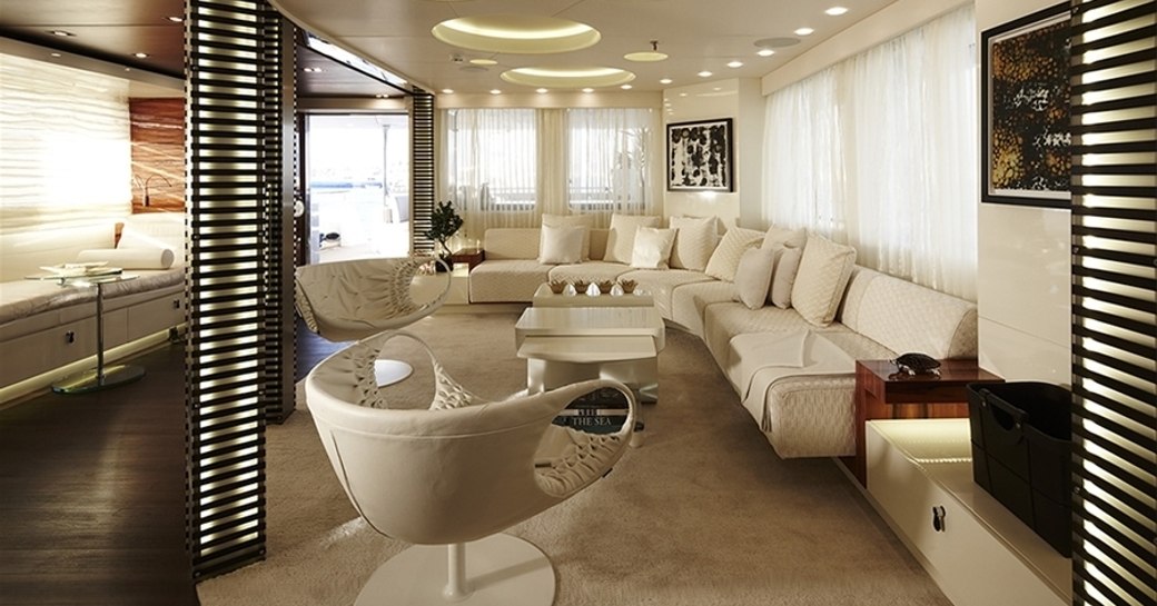 beautifully styled main salon aboard luxury yacht E&E 