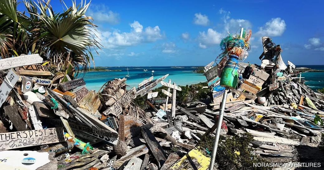 Boo Boo Hill Bahamas driftwood pile