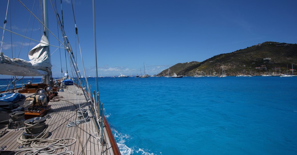 A sailing yacht charter taking part in a regatta around St Barts