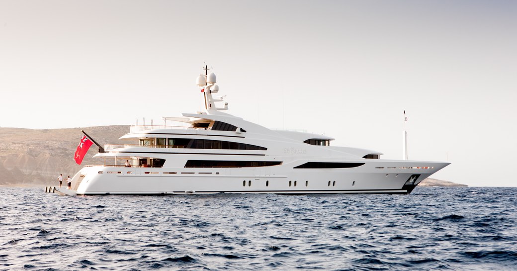 Benetti superyacht St David at anchor in the Mediterranean