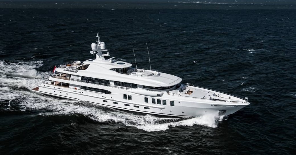 Luxury yacht Aurora Borealis underway in the open ocean