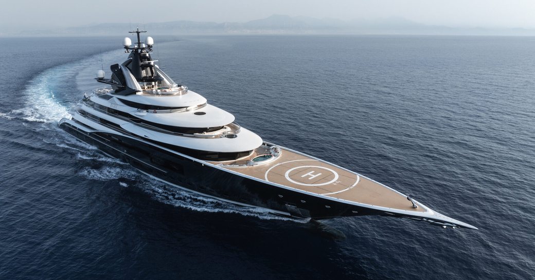 Superyacht charter KISMET underway, surrounded by sea