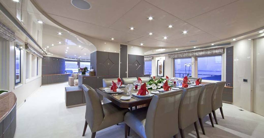 dining room on superyacht of daloli