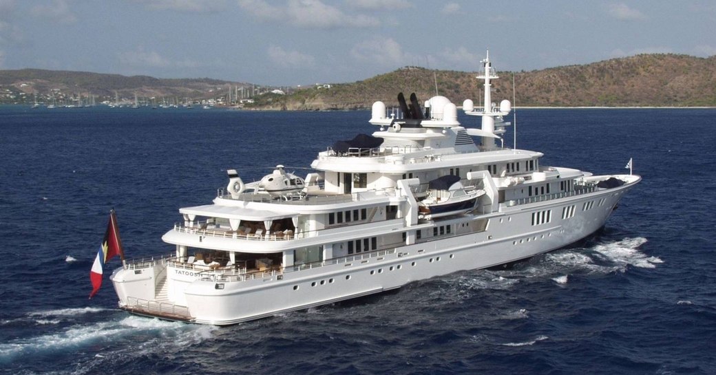 superyacht TATOOSH cruising through the waters on a Caribbean yacht charter