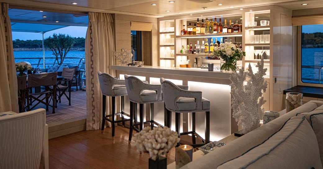 luxury yacht spirit backlit bar in the main salon