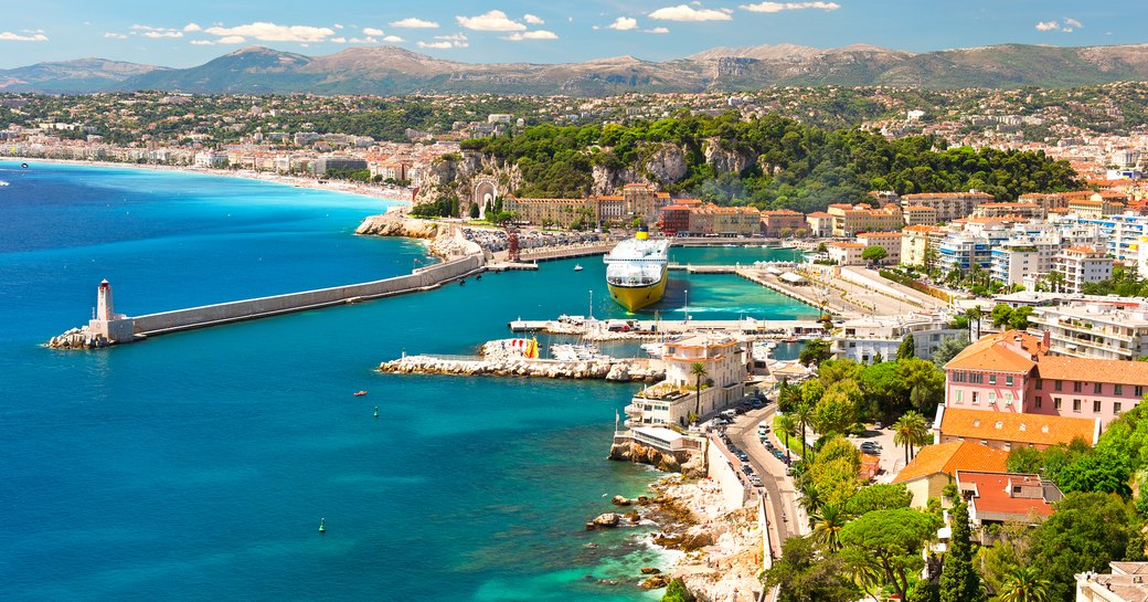 Bright blue water in coastal city in South of France