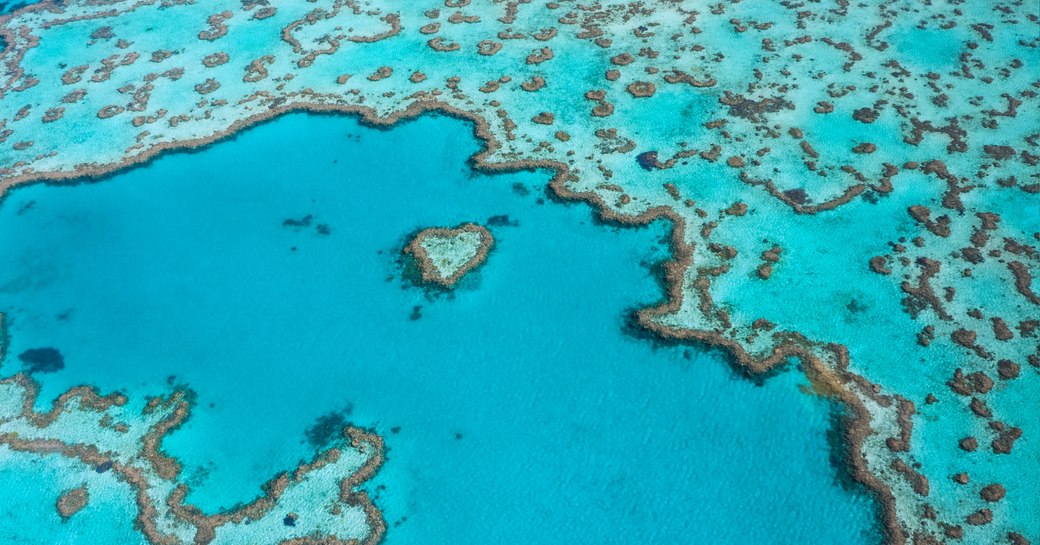 aerial shot of Heart Reef in the Whitsundays, Queensland, Australia