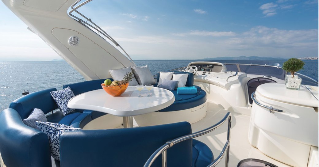 Flydeck dining on charter yacht ALMAZ in Greece