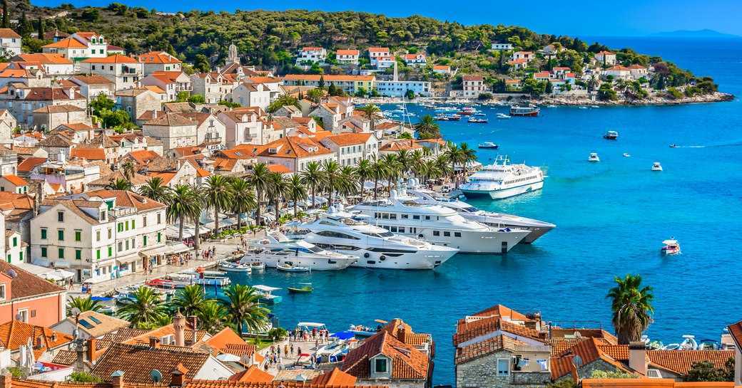 Overhead view looking down over the rooftops of Hvar