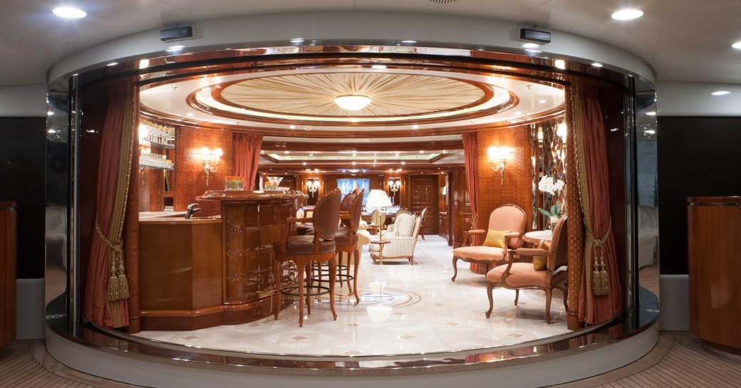 View of cocktail bar and main salon onboard St David