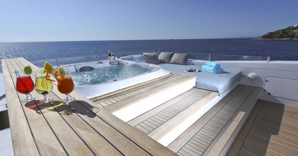 teak-clad Jacuzzi on sundeck of motor yacht IPANEMAS 