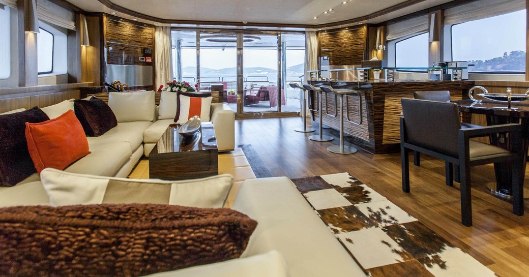 Main salon of superyacht PANAKEIA