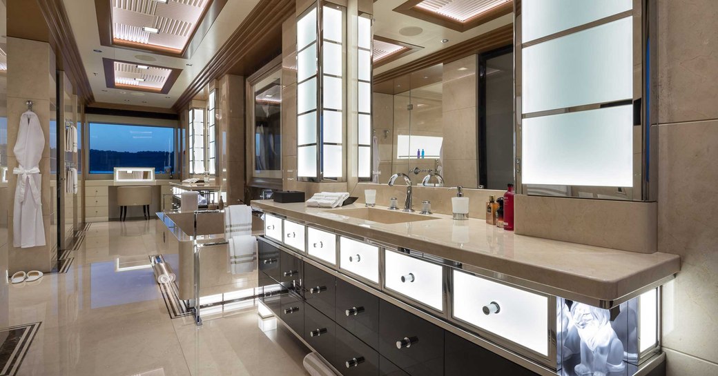 backlit sinks in en suite of luxury superyacht lana