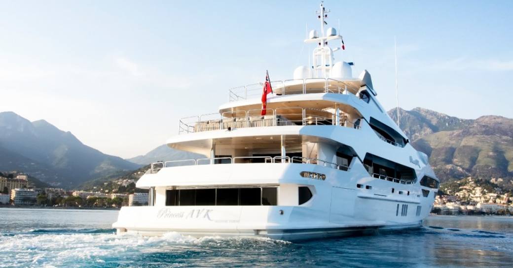 aft view of sunseeker luxury yacht ‘Princess AVK’ while in the Mediterranean on a yacht charter