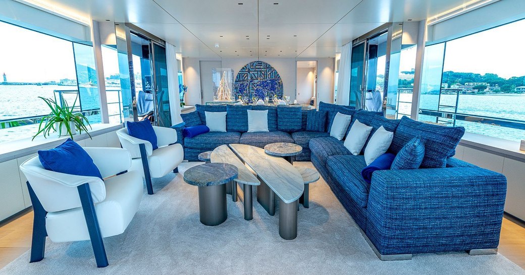 Overview of the main salon onboard charter yacht ARSANA