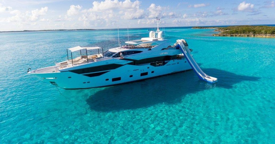 luxury yacht in the blue sea of the exumas