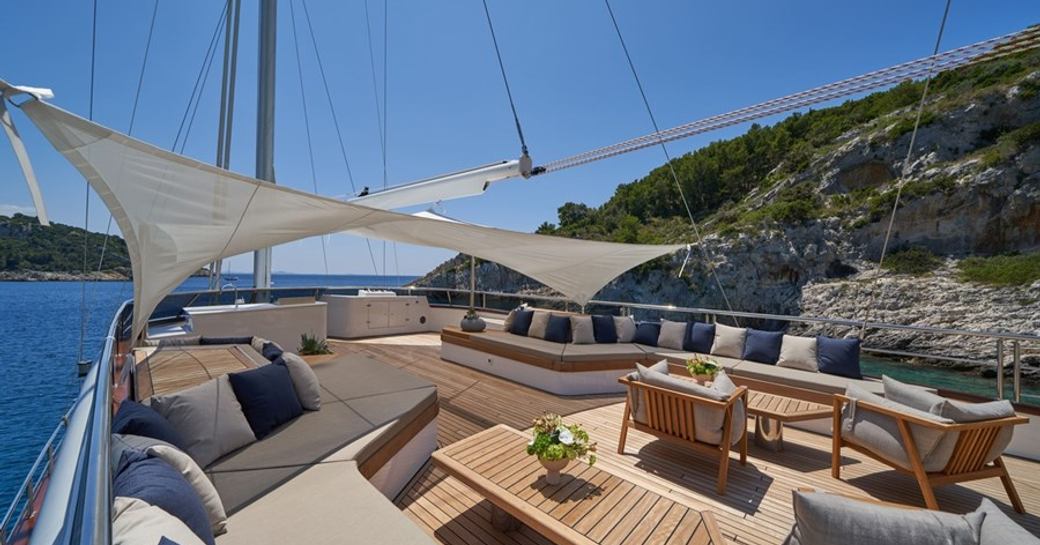 Exterior deck space onboard yacht rental MARALLURE